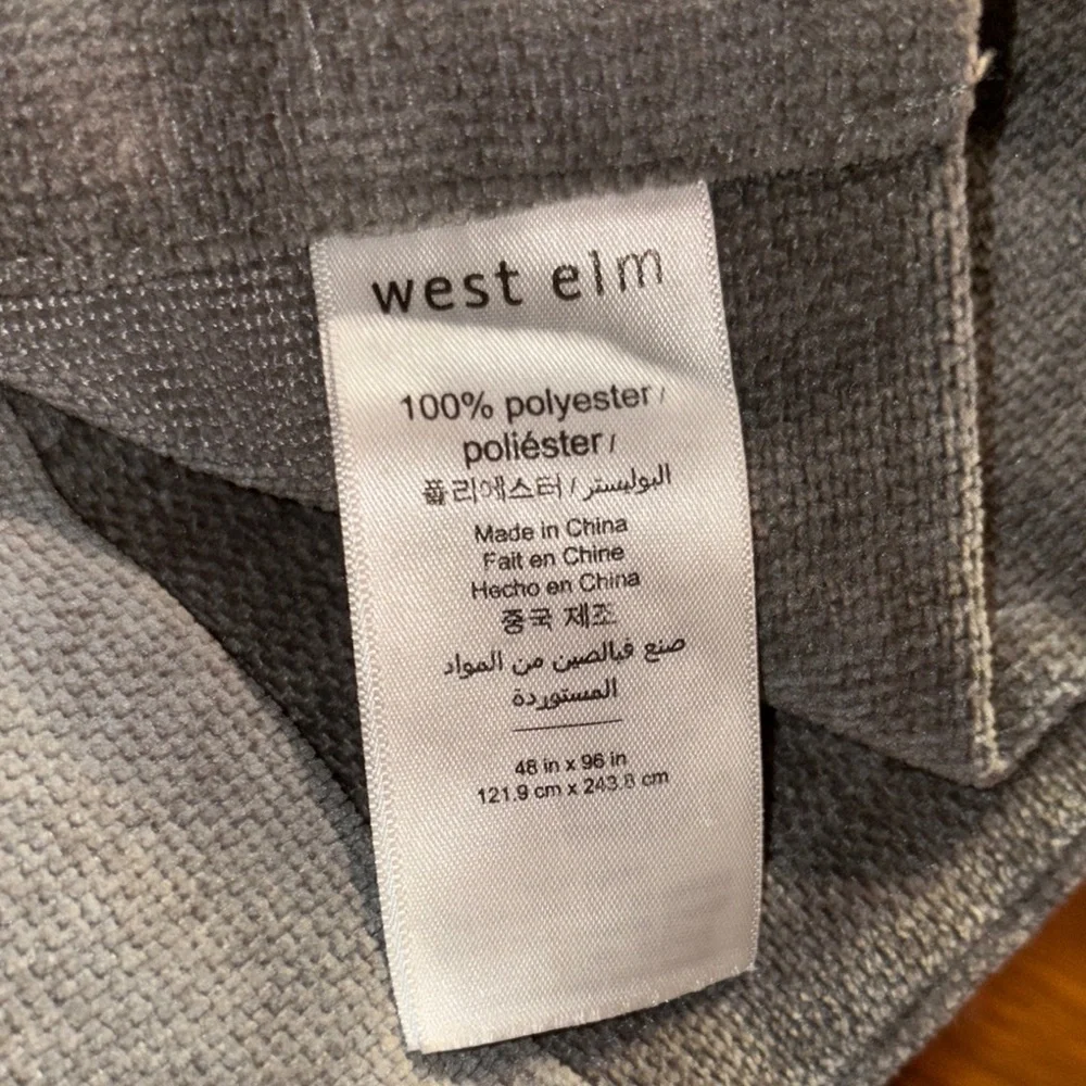 West Elm Curtain Panel Charcoal Polyester Fabric/plush soft feel 48”x96”